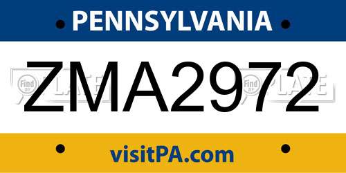ZMA2972 Pennsylvania License Plate