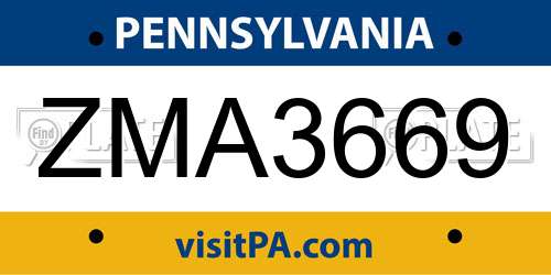 ZMA3669 Pennsylvania License Plate