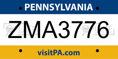 ZMA3776 Pennsylvania License Plate