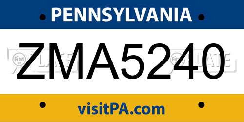 ZMA5240 Pennsylvania License Plate