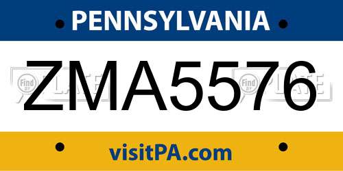 ZMA5576 Pennsylvania License Plate