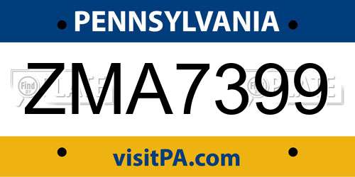 ZMA7399 Pennsylvania License Plate