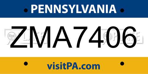 ZMA7406 Pennsylvania License Plate