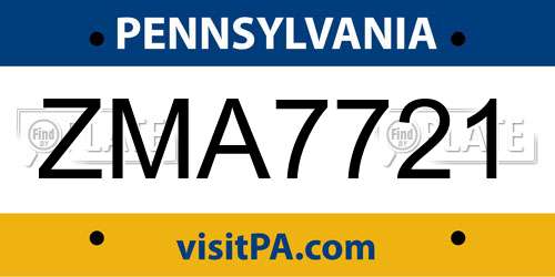 ZMA7721 Pennsylvania License Plate