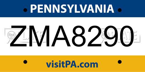 ZMA8290 Pennsylvania License Plate
