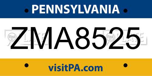 ZMA8525 Pennsylvania License Plate