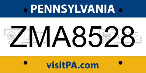 ZMA8528 Pennsylvania License Plate
