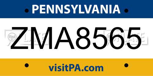 ZMA8565 Pennsylvania License Plate