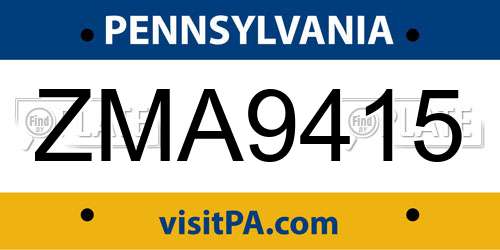 ZMA9415 Pennsylvania License Plate