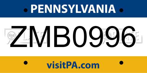 ZMB0996 Pennsylvania License Plate