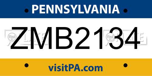 ZMB2134 Pennsylvania License Plate