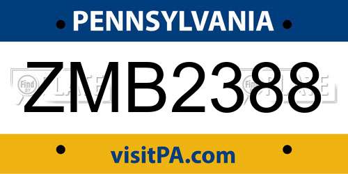 ZMB2388 Pennsylvania License Plate