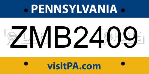 ZMB2409 Pennsylvania License Plate