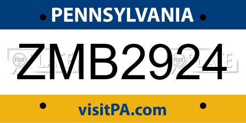 ZMB2924 Pennsylvania License Plate