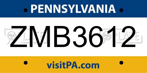 ZMB3612 Pennsylvania License Plate