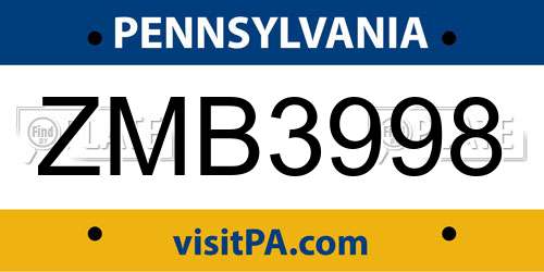 ZMB3998 Pennsylvania License Plate