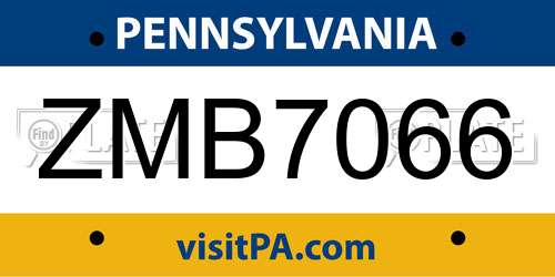 ZMB7066 Pennsylvania License Plate