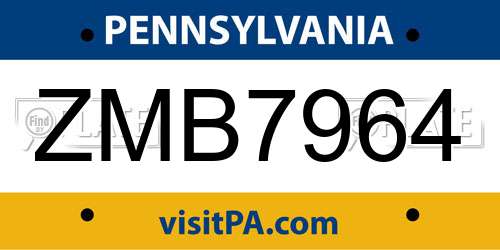 ZMB7964 Pennsylvania License Plate