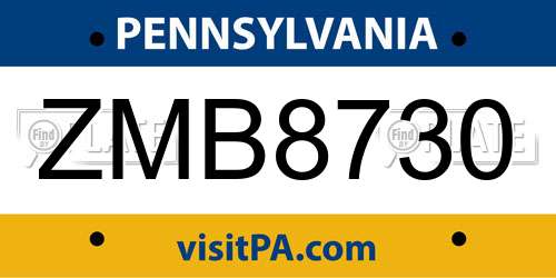 ZMB8730 Pennsylvania License Plate