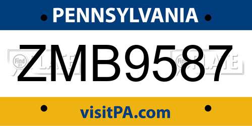 ZMB9587 Pennsylvania License Plate