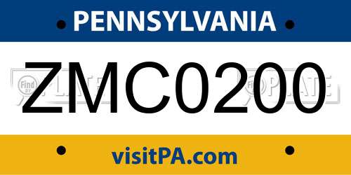ZMC0200 Pennsylvania License Plate