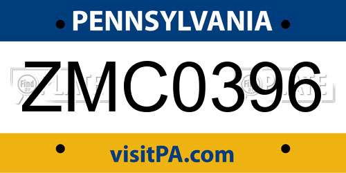 ZMC0396 Pennsylvania License Plate