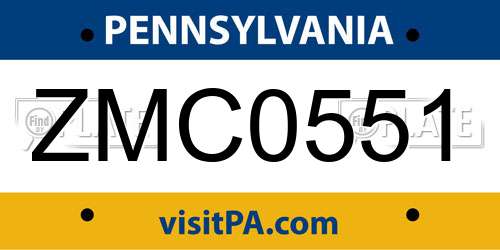 ZMC0551 Pennsylvania License Plate
