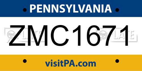 ZMC1671 Pennsylvania License Plate