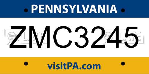 ZMC3245 Pennsylvania License Plate