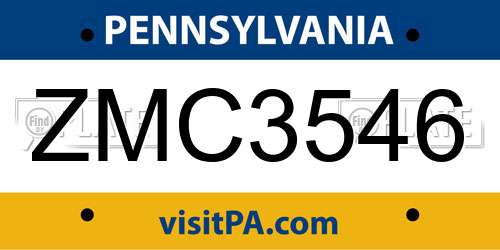 ZMC3546 Pennsylvania License Plate