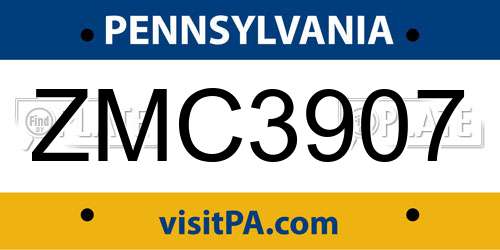 ZMC3907 Pennsylvania License Plate