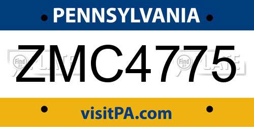 ZMC4775 Pennsylvania License Plate