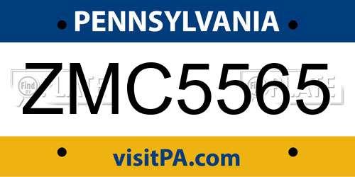 ZMC5565 Pennsylvania License Plate