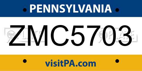 ZMC5703 Pennsylvania License Plate