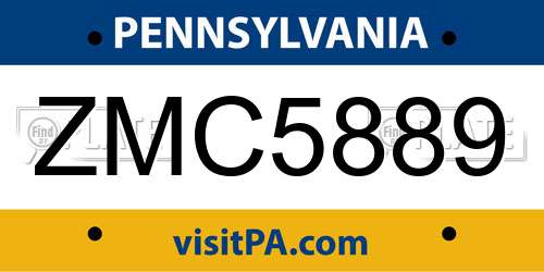 ZMC5889 Pennsylvania License Plate