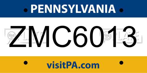ZMC6013 Pennsylvania License Plate