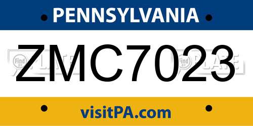 ZMC7023 Pennsylvania License Plate