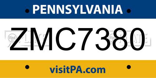 ZMC7380 Pennsylvania License Plate