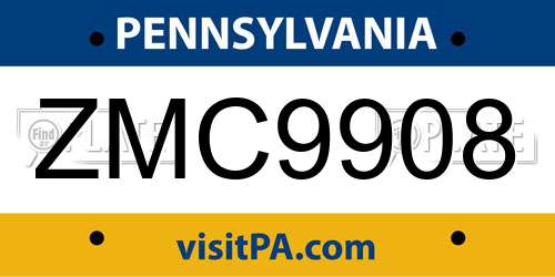 ZMC9908 Pennsylvania License Plate