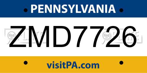 ZMD7726 Pennsylvania License Plate