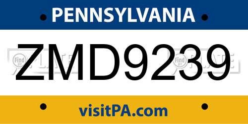 ZMD9239 Pennsylvania License Plate