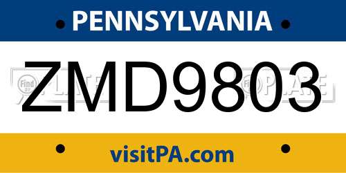 ZMD9803 Pennsylvania License Plate