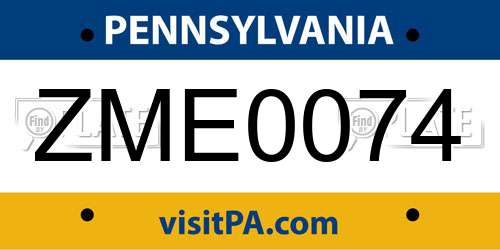 ZME0074 Pennsylvania License Plate