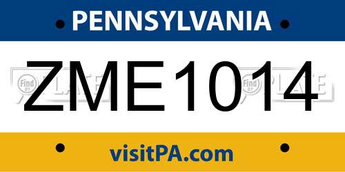 ZME1014 Pennsylvania License Plate