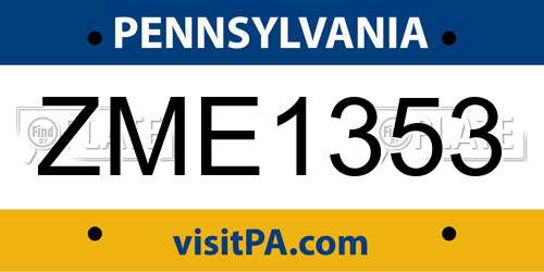 ZME1353 Pennsylvania License Plate
