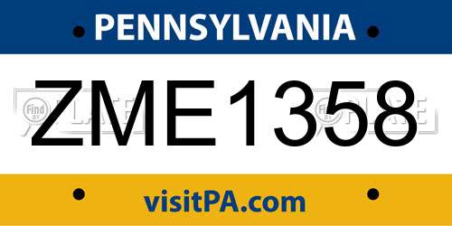 ZME1358 Pennsylvania License Plate