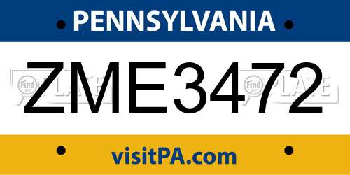 ZME3472 Pennsylvania License Plate