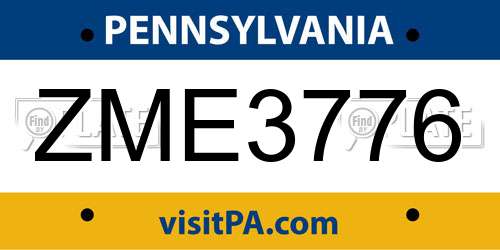 ZME3776 Pennsylvania License Plate