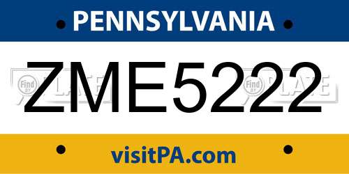 ZME5222 Pennsylvania License Plate