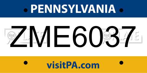 ZME6037 Pennsylvania License Plate